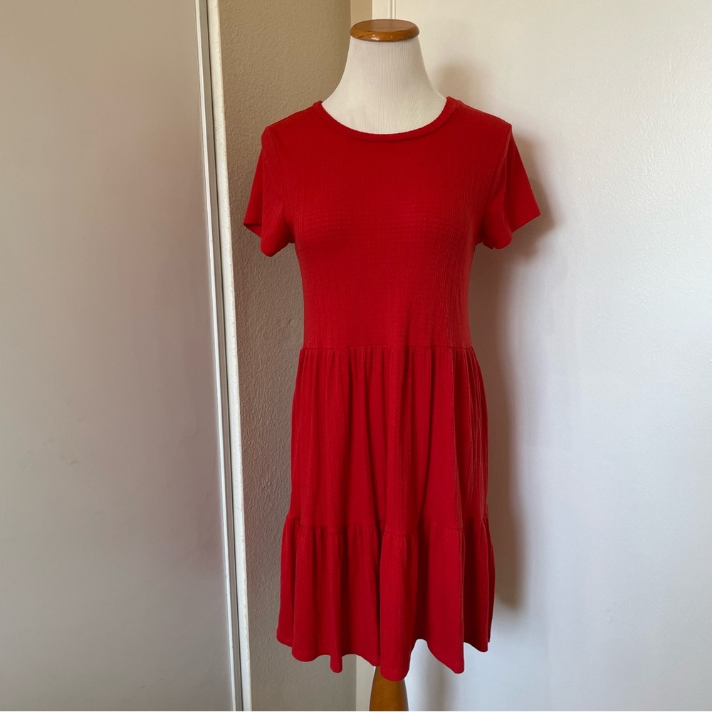 Red Short Sleeve Tier Dress